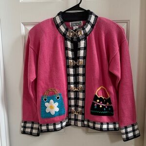 Berek2 Pink Cardigan with Checkered Trim